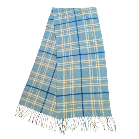 100% Cashmere Scarf Charter Club Preppy Plaid Windowpane Shawl Wrap Blue White